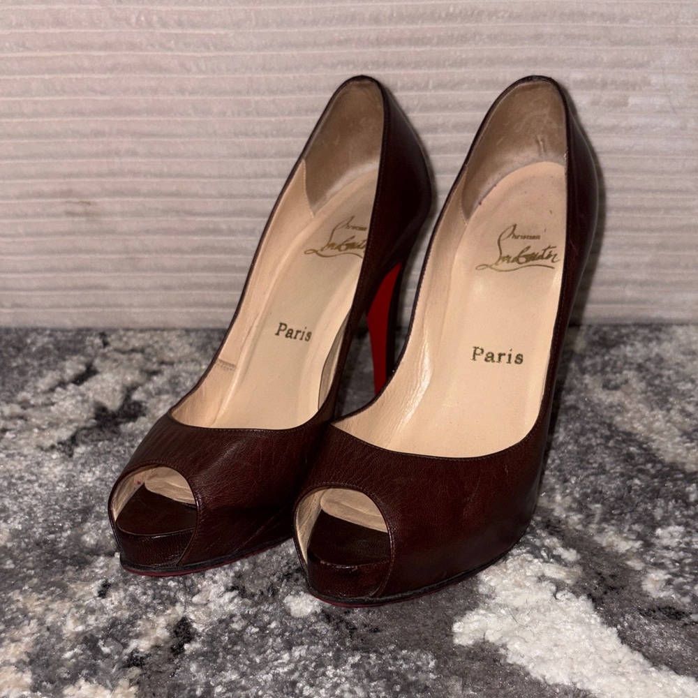 Christian Louboutin Dark Brown Peep Toe Heels